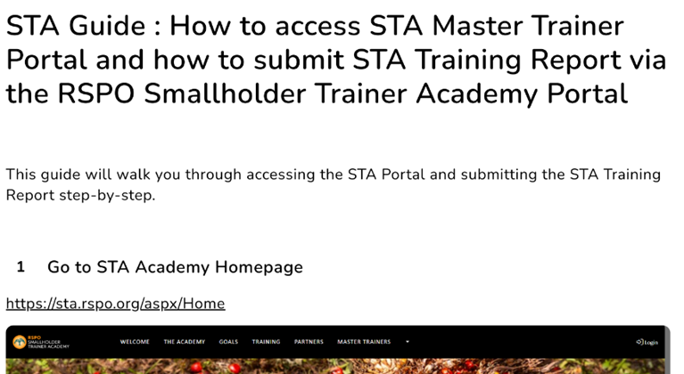 STA Guide - How to access STA Master Trainer Portal & how to submit STA Training Report